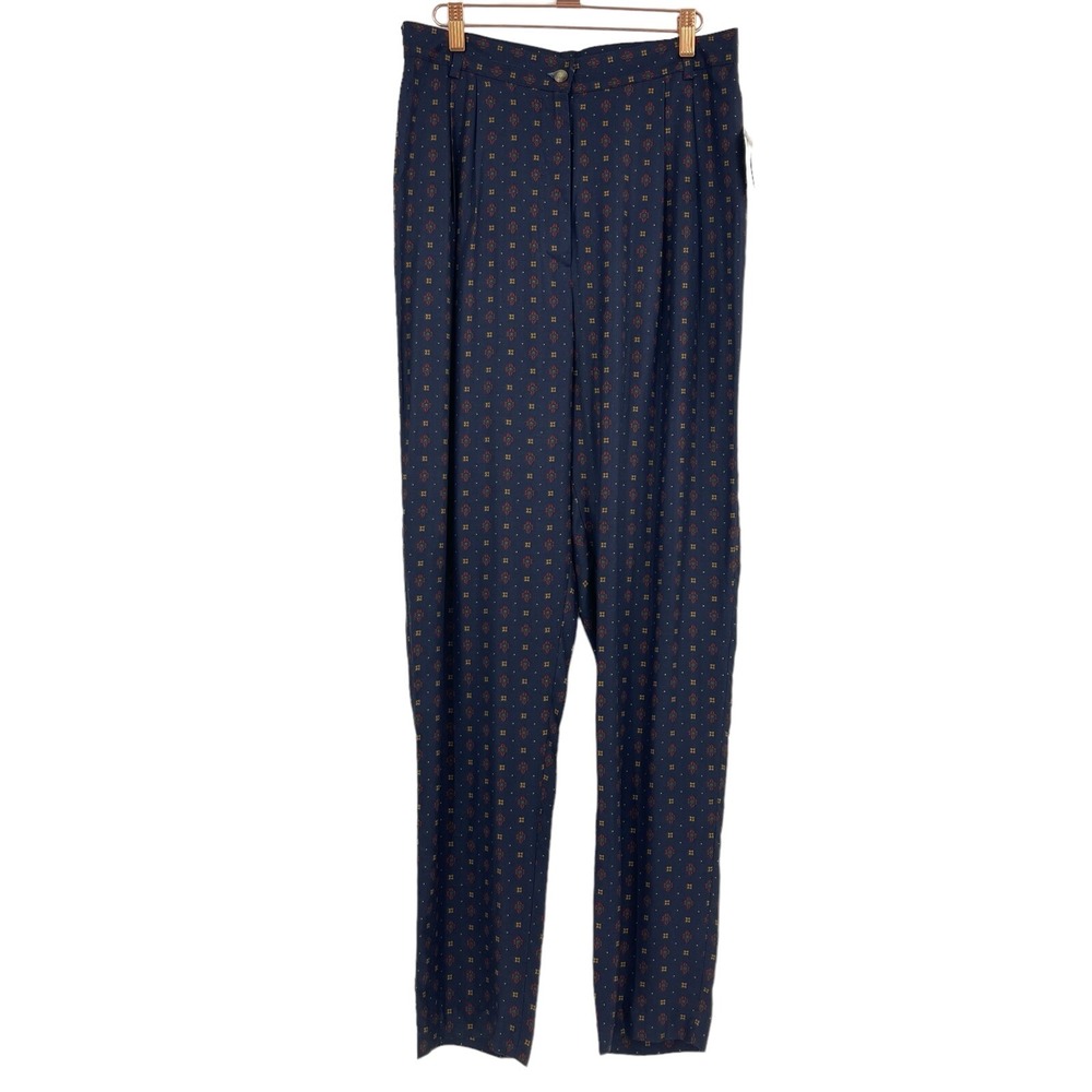 Willowbend Pants Womens 14 High Rise Waist Pleated Tapered Trouser Dark Blue
